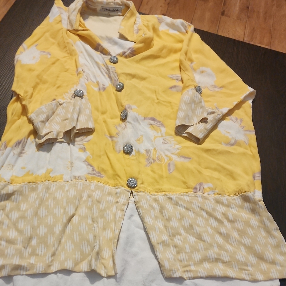 Yellow Floral Button-Up Blouse